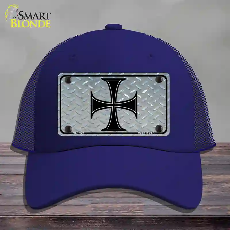 Maltese Cross Novelty License Plate Hat Mesh / Royal Blue