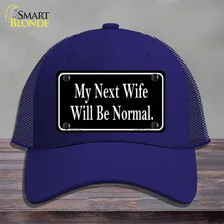 My Next Wife Novelty License Plate Hat Mesh / Royal Blue