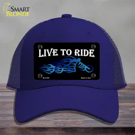 Live To Ride Novelty License Plate Hat Mesh / Royal Blue