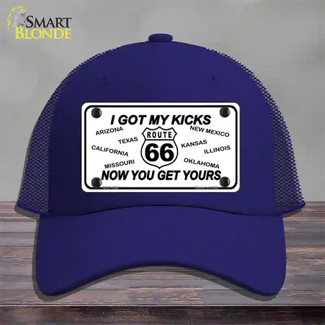 I Got My Kicks Novelty License Plate Hat Mesh / Royal Blue