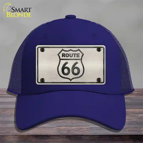 Route 66 Shield White Novelty License Plate Hat Mesh / Royal Blue