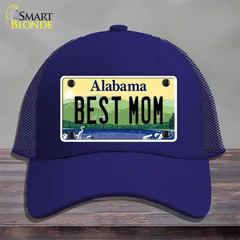 Best Mom Alabama Novelty License Plate Hat Mesh / Royal Blue