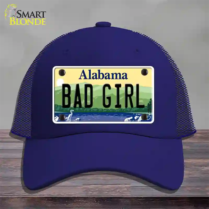 Bad Girl Alabama Novelty License Plate Hat Mesh / Royal Blue