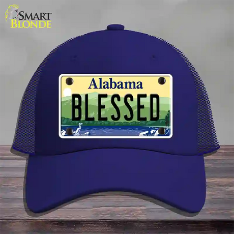 Blessed Alabama Novelty License Plate Hat Mesh / Royal Blue