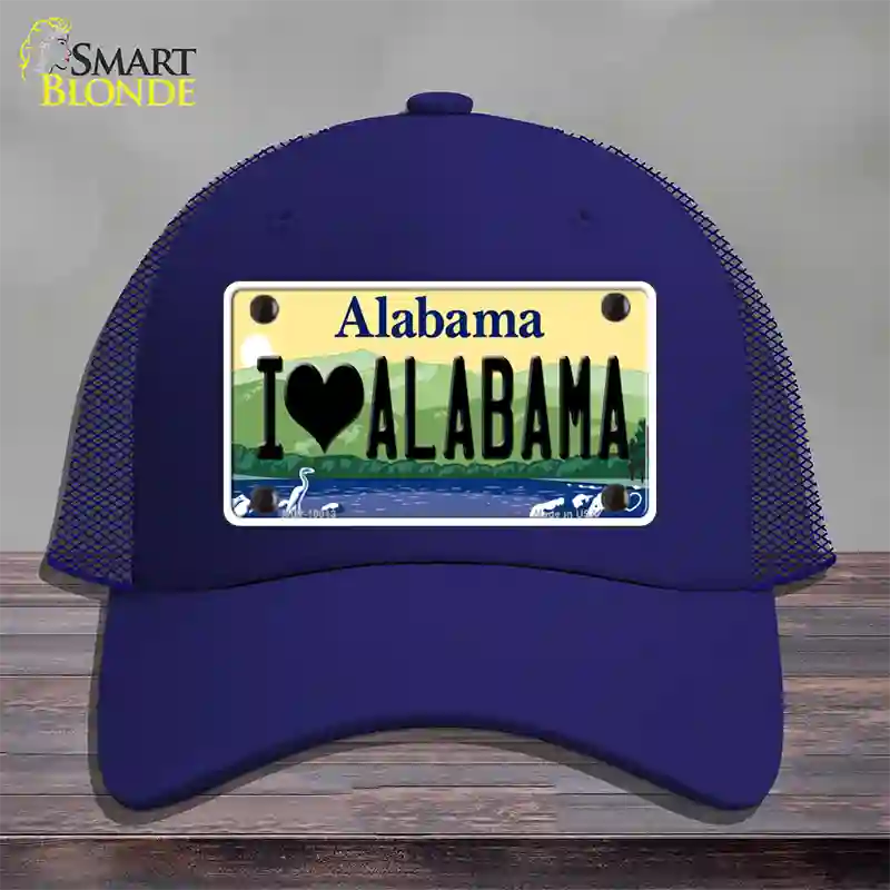 I Love Alabama Novelty License Plate Hat Mesh / Royal Blue