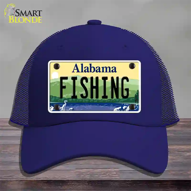 Fishing Alabama Novelty License Plate Hat Mesh / Royal Blue