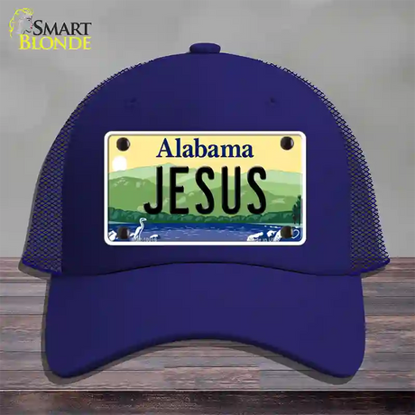 Jesus Alabama Novelty License Plate Hat Mesh / Royal Blue