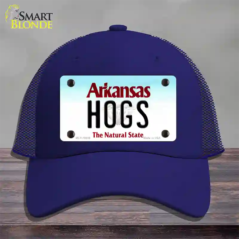 Hogs Arkansas Novelty License Plate Hat Mesh / Royal Blue