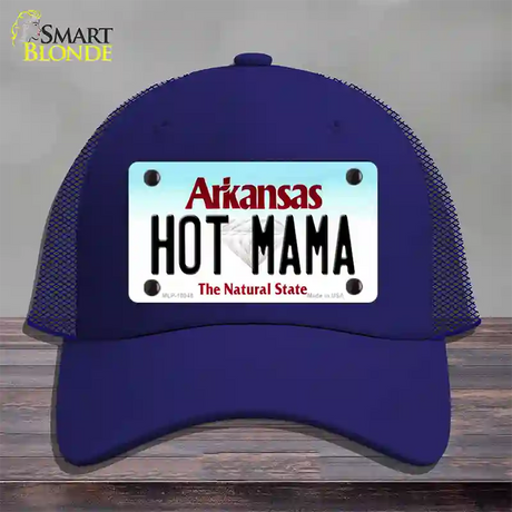 Hot Mama Arkansas Novelty License Plate Hat Mesh / Royal Blue