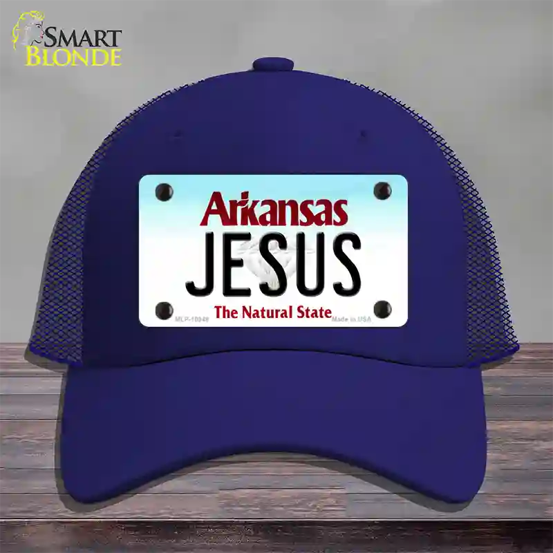 Jesus Arkansas Novelty License Plate Hat Mesh / Royal Blue