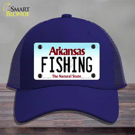 Fishing Arkansas Novelty License Plate Hat Mesh / Royal Blue