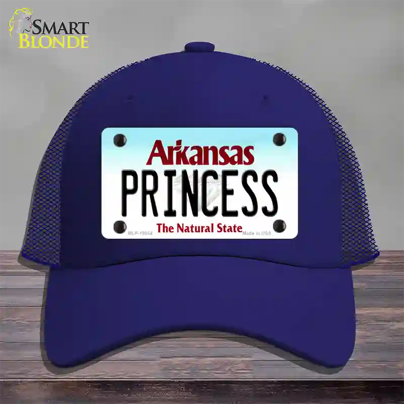 Princess Arkansas Novelty License Plate Hat Mesh / Royal Blue