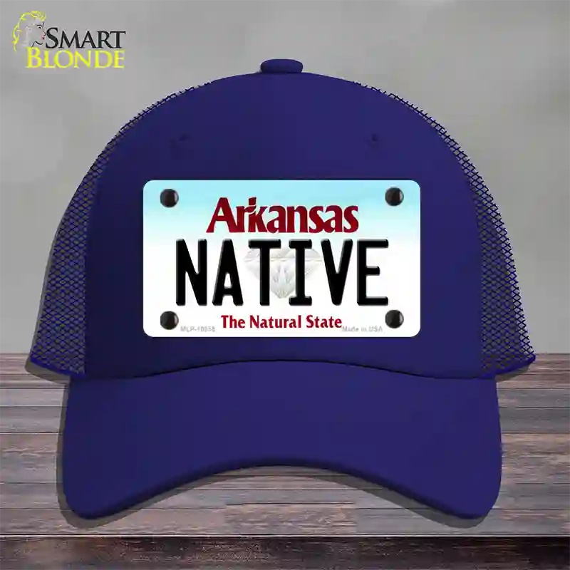 Native Arkansas Novelty License Plate Hat Mesh / Royal Blue