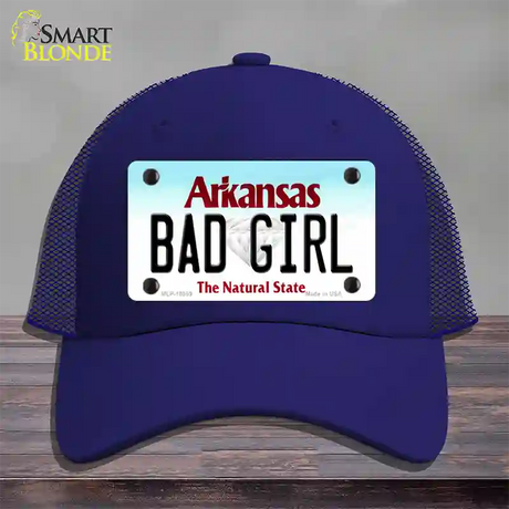 Bad Girl Arkansas Novelty License Plate Hat Mesh / Royal Blue