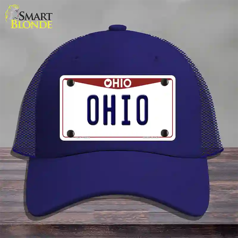 Ohio Maroon Novelty License Plate Hat Mesh / Royal Blue