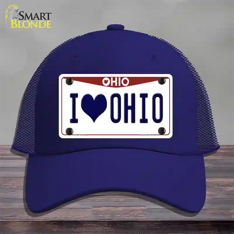 I Love Ohio Novelty License Plate Hat Mesh / Royal Blue