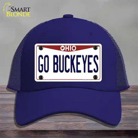 Go Buckeyes Ohio Novelty License Plate Hat Mesh / Royal Blue