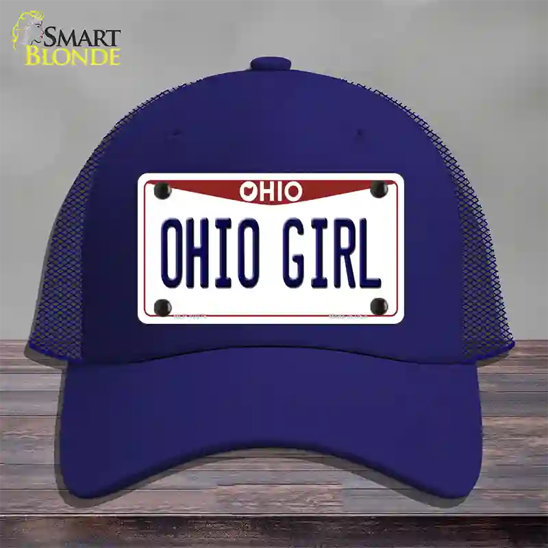 Ohio Girl Ohio Novelty License Plate Hat Mesh / Royal Blue