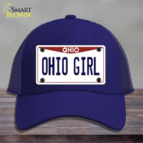 Ohio Girl Ohio Novelty License Plate Hat Mesh / Royal Blue