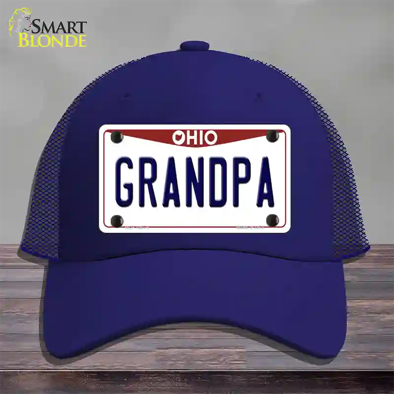 Grandpa Ohio Novelty License Plate Hat Mesh / Royal Blue