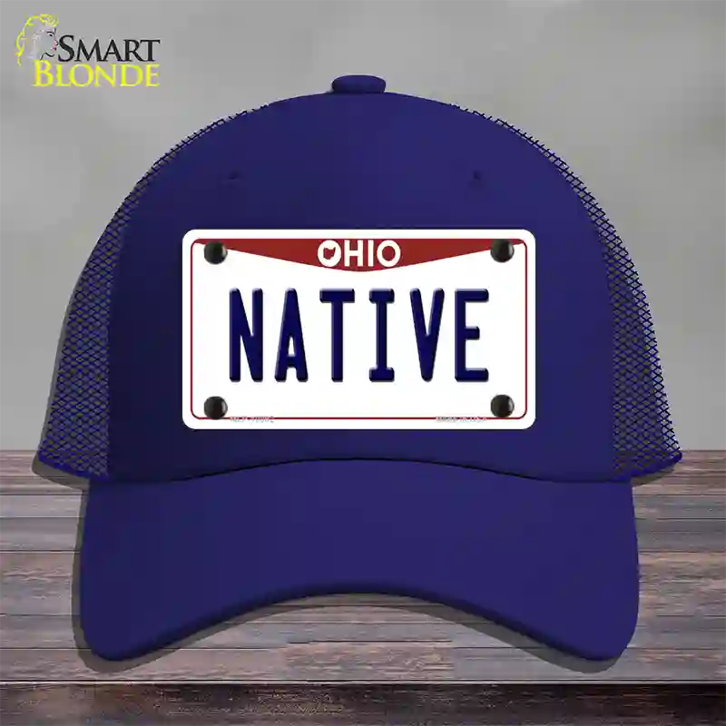 Native Ohio Novelty License Plate Hat Mesh / Royal Blue