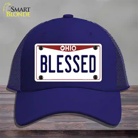 Blessed Ohio Novelty License Plate Hat Mesh / Royal Blue