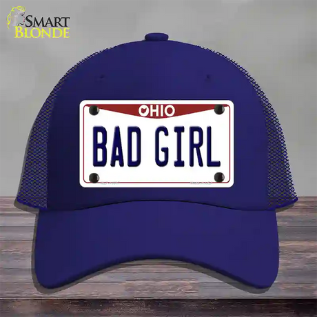 Bad Girl Ohio Novelty License Plate Hat Mesh / Royal Blue