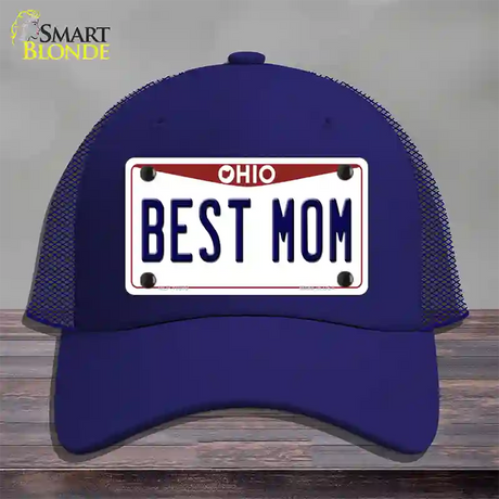 Best Mom Ohio Novelty License Plate Hat Mesh / Royal Blue