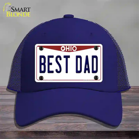 Best Dad Ohio Novelty License Plate Hat Mesh / Royal Blue