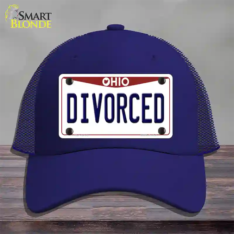 Divorced Ohio Novelty License Plate Hat Mesh / Royal Blue