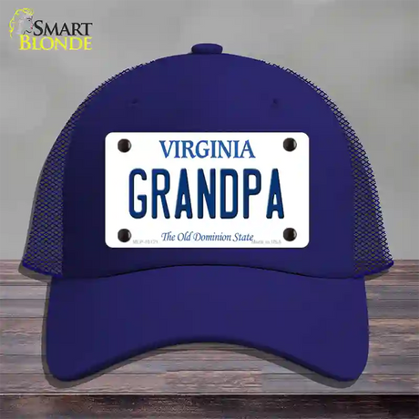 Grandpa Virginia Novelty License Plate Hat Mesh / Royal Blue