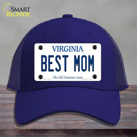 Best Mom Virginia Novelty License Plate Hat Mesh / Royal Blue