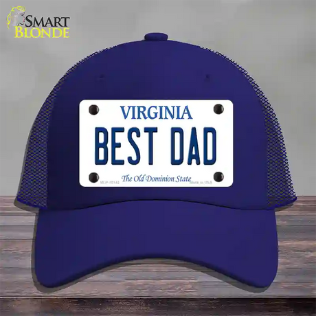 Best Dad Virginia Novelty License Plate Hat Mesh / Royal Blue