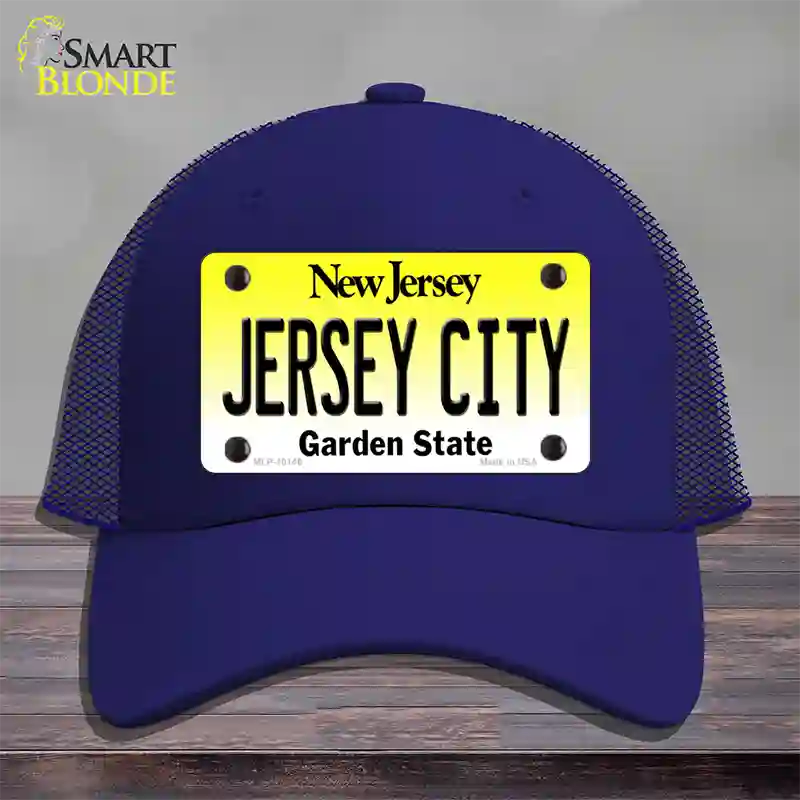 Jersey City New Jersey Novelty License Plate Hat Mesh / Royal Blue