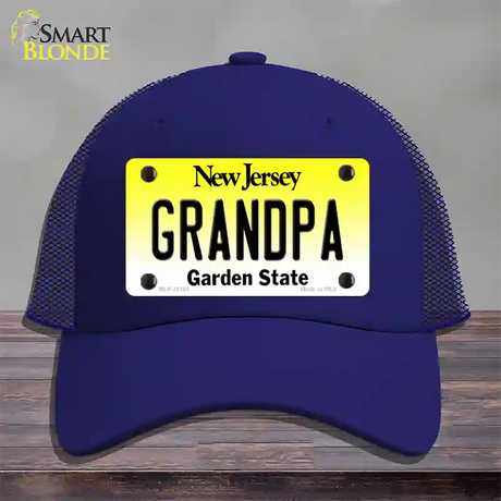 Grandpa New Jersey Novelty License Plate Hat Mesh / Royal Blue