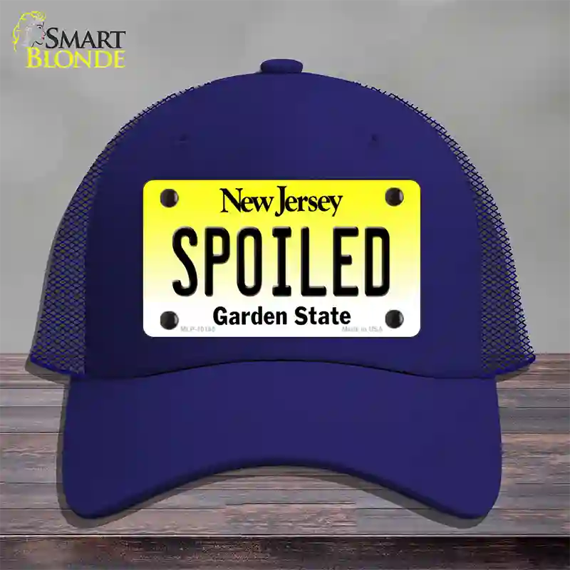 Spoiled New Jersey Novelty License Plate Hat Mesh / Royal Blue