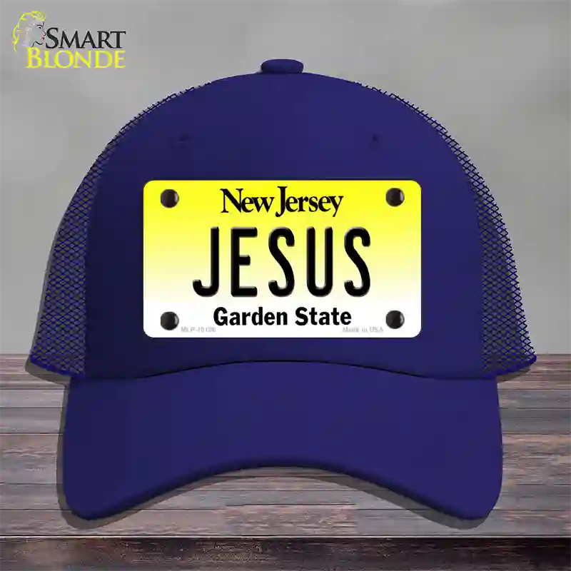 Jesus New Jersey Novelty License Plate Hat Mesh / Royal Blue