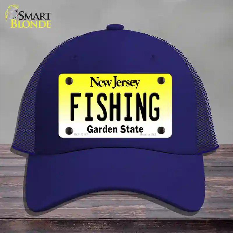 Fishing New Jersey Novelty License Plate Hat Mesh / Royal Blue