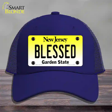 Blessed New Jersey Novelty License Plate Hat Mesh / Royal Blue