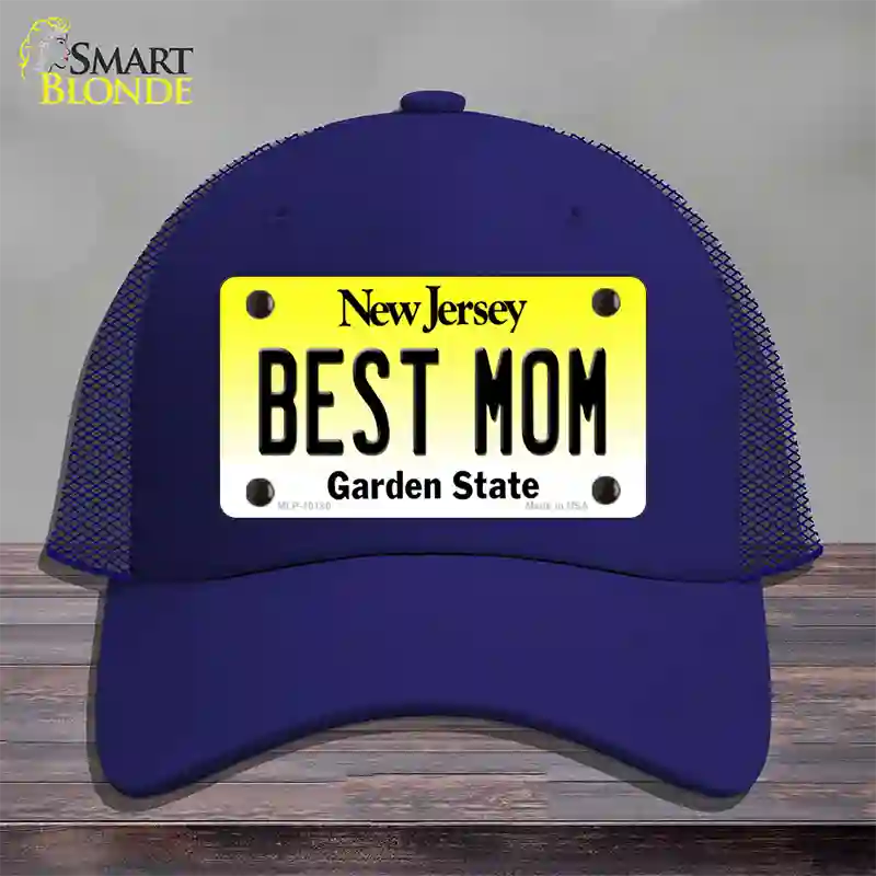 Best Mom New Jersey Novelty License Plate Hat Mesh / Royal Blue