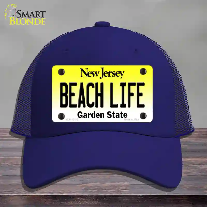 Beach Life New Jersey Novelty License Plate Hat Mesh / Royal Blue