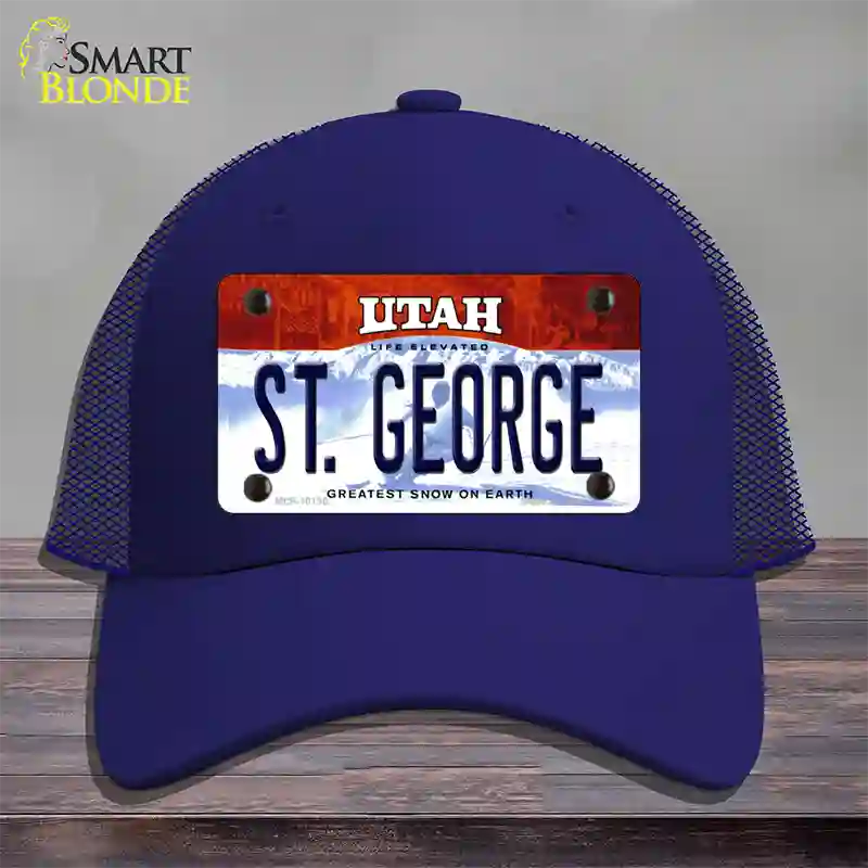 St George Utah Novelty License Plate Hat Mesh / Royal Blue