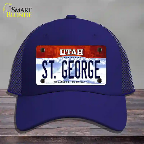 St George Utah Novelty License Plate Hat Mesh / Royal Blue