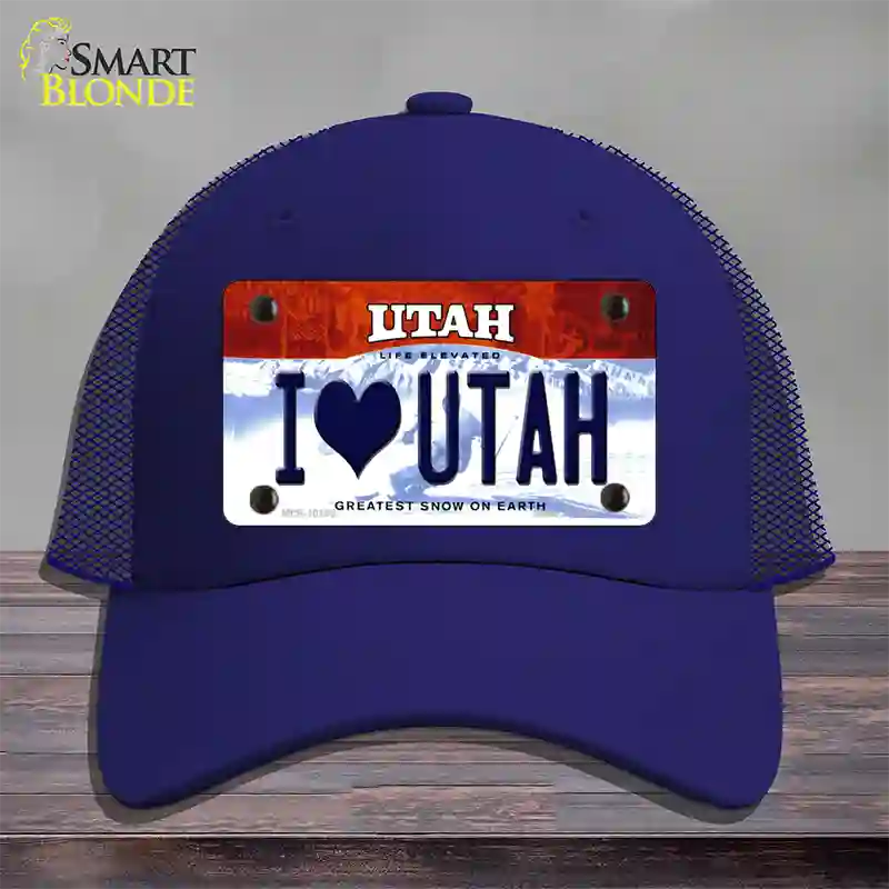 I Love Utah Novelty License Plate Hat Mesh / Royal Blue