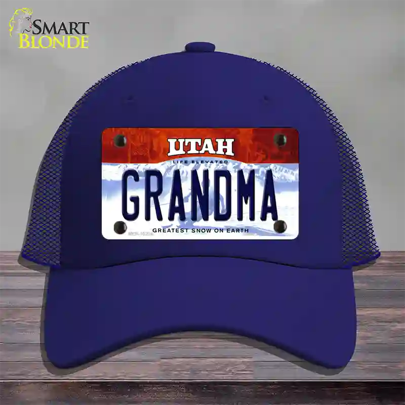 Grandma Utah Novelty License Plate Hat Mesh / Royal Blue