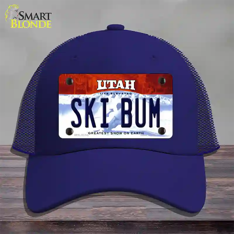 Ski Bum Utah Novelty License Plate Hat Mesh / Royal Blue