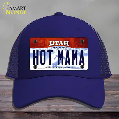 Hot Mama Utah Novelty License Plate Hat Mesh / Royal Blue