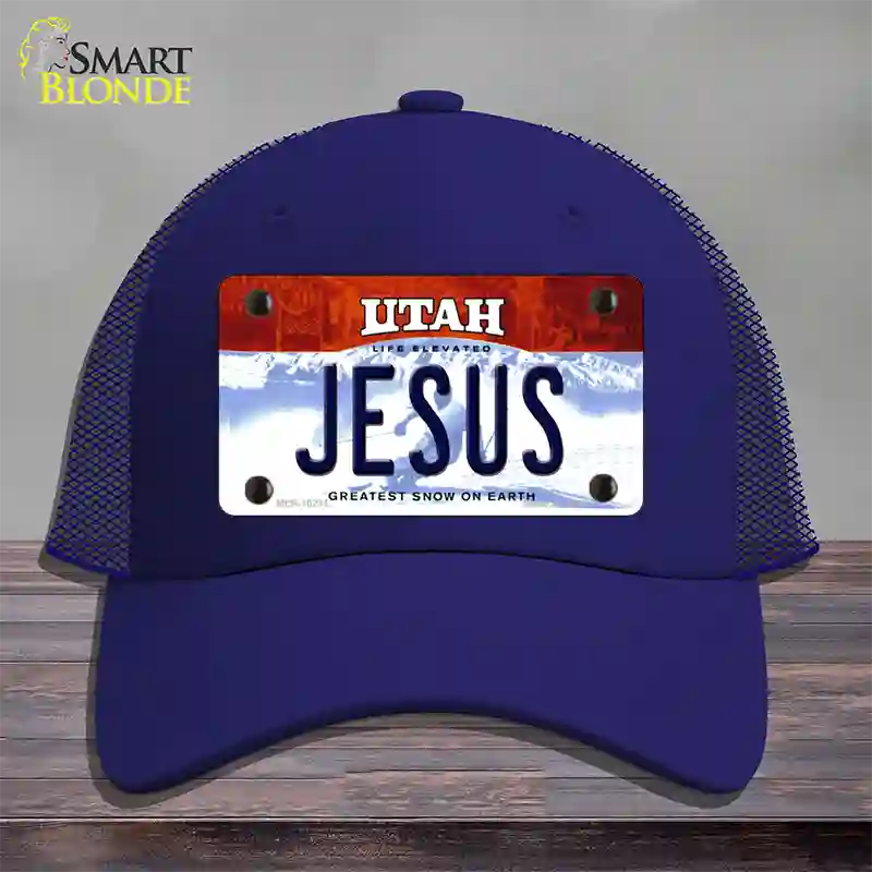 Jesus Utah Novelty License Plate Hat Mesh / Royal Blue