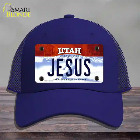 Jesus Utah Novelty License Plate Hat Mesh / Royal Blue