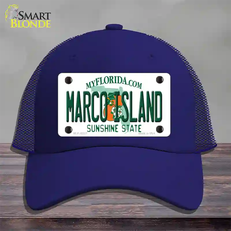 Marco Island Florida Novelty License Plate Hat Mesh / Royal Blue